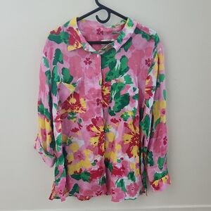 Charter Club Linen Pink Floral Blouse